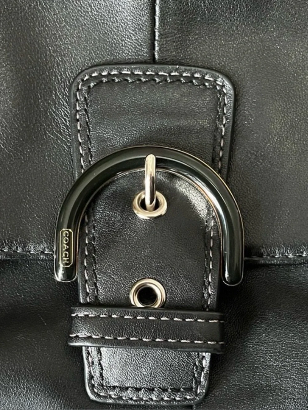 Coach Black Leather Crossbody Bag with Silver SoHo BIG Buckle Y2K